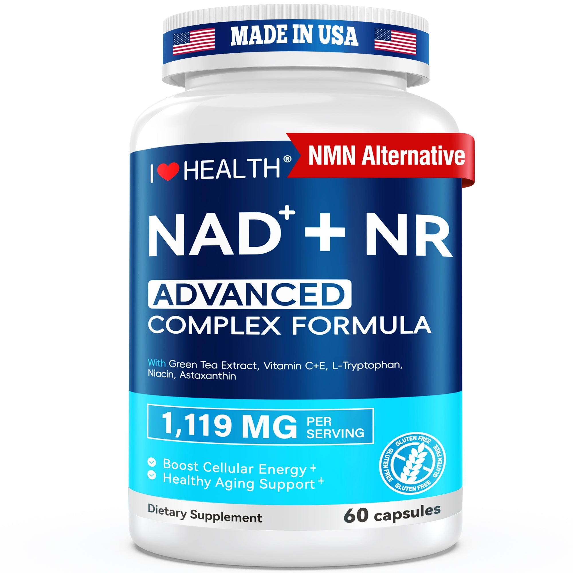 NAD+ Supplement 300mg with NR 150mg — 60 Capsules, Made in USA