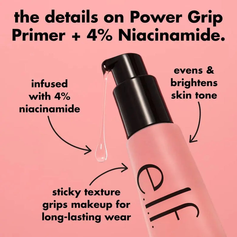 E.L.F. Power Grip Primer + 4% Niacinamide - Makeup Primer Brightens & Evens Skin Tone, Long-Lasting Grip, Dewy Glow, Non-Comedogenic, 2 Sizes