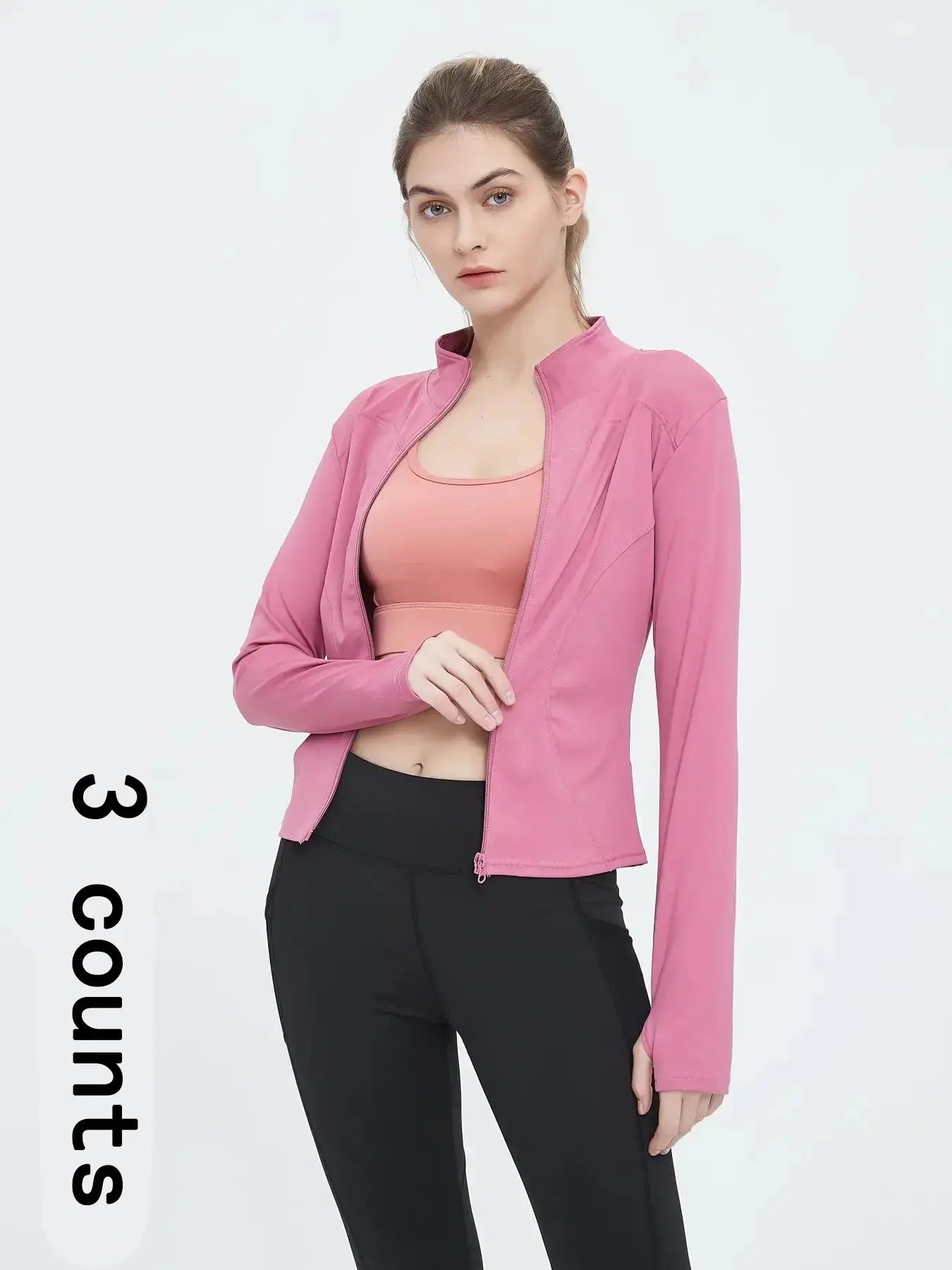 Women'S Thumb Holes Zip up Sports Jacket, Sporty Plain Long Sleeve Tops, Women'S Sportswear for Tennis Pickleball Indoor Outdoor Wear, Sports Outerwear, Zip Front Jacket