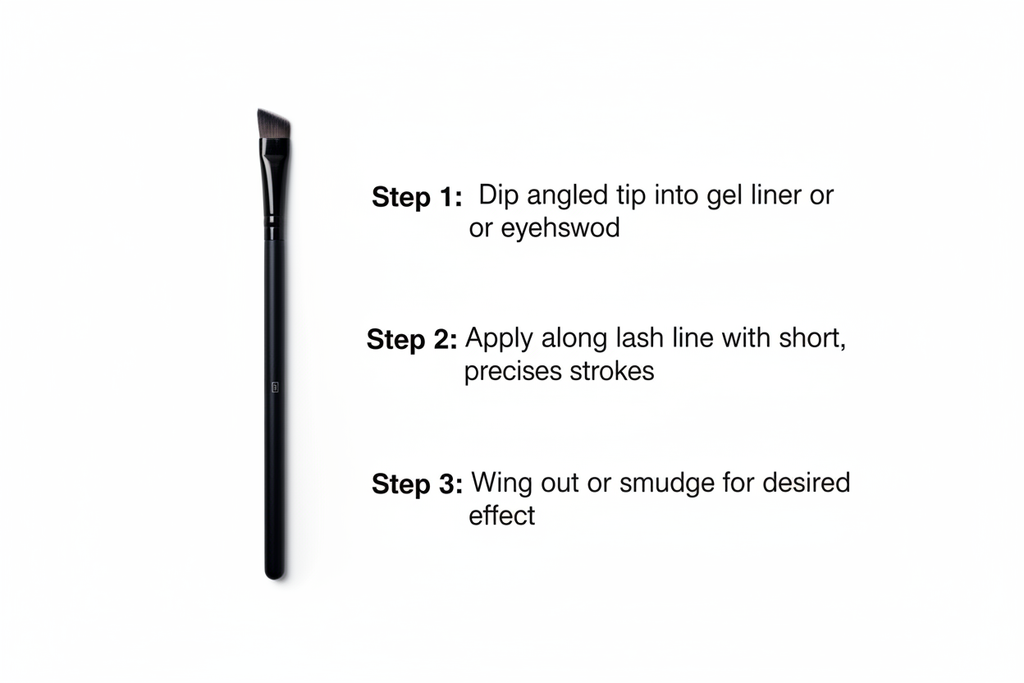 Angled Liner Brush 3-step usage instructions infographic